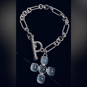 Vintage Lori Bonn Chalcedony cross bracelet. sterling Silver quartz 7 1/2 “ long